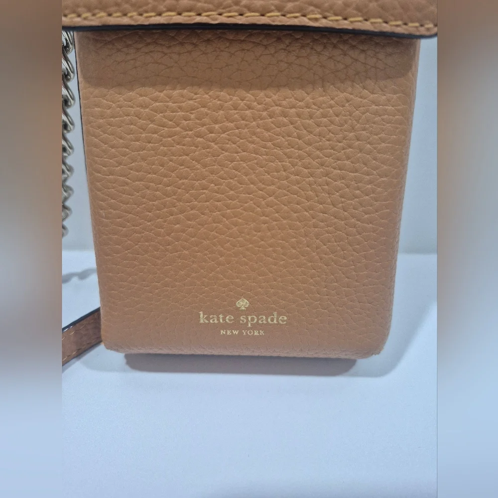 Kate Spade Tan Brown Leather North South Phone Crossbody Bag Purse